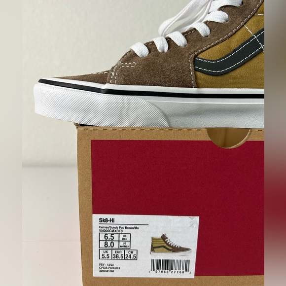 Vans Sk8 Hi Pop Brown Multi Canvas Suede Mens Size 6.5 Womens 8 - Picture 9 of 9